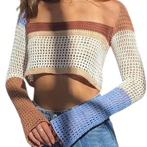 Knit brown & blue top size medium #75 NWOT